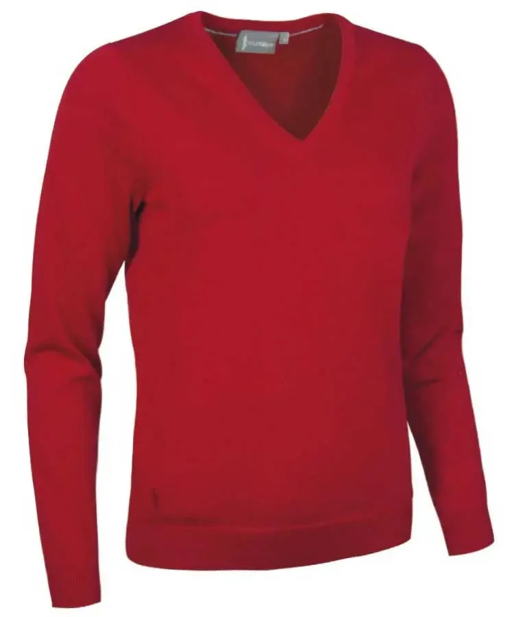 40% OFF GLENMUIR Darcy Ladies V Neck Sweater - Cotton - Garnet Red - Size: SMALL