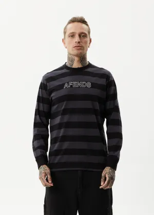 AFENDS Mens Sideline - Long Sleeve Striped T-Shirt - Black