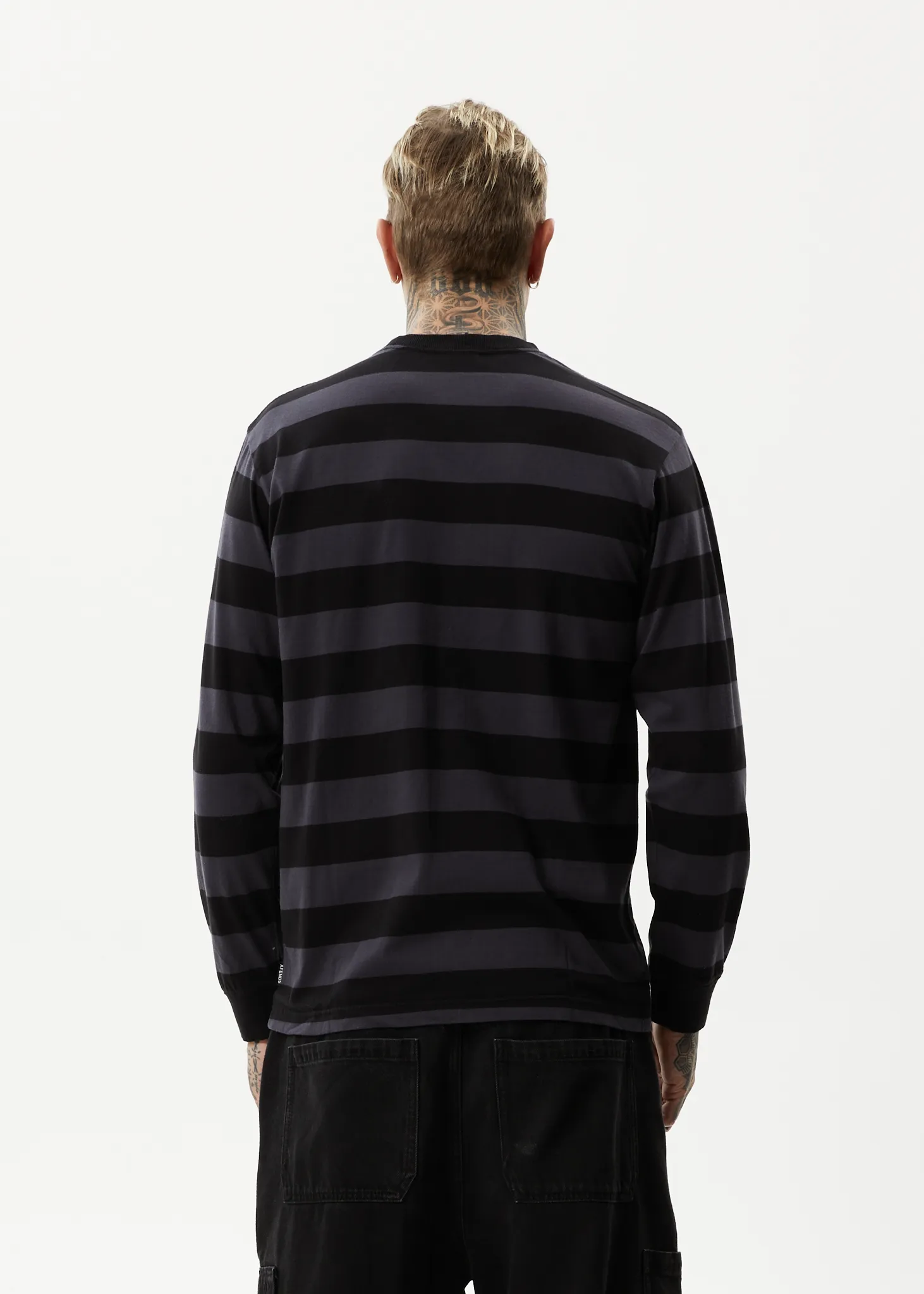 AFENDS Mens Sideline - Long Sleeve Striped T-Shirt - Black