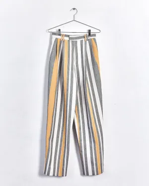 Bassike 'stripe pleated straight leg' pants, white, yellow & grey, 8