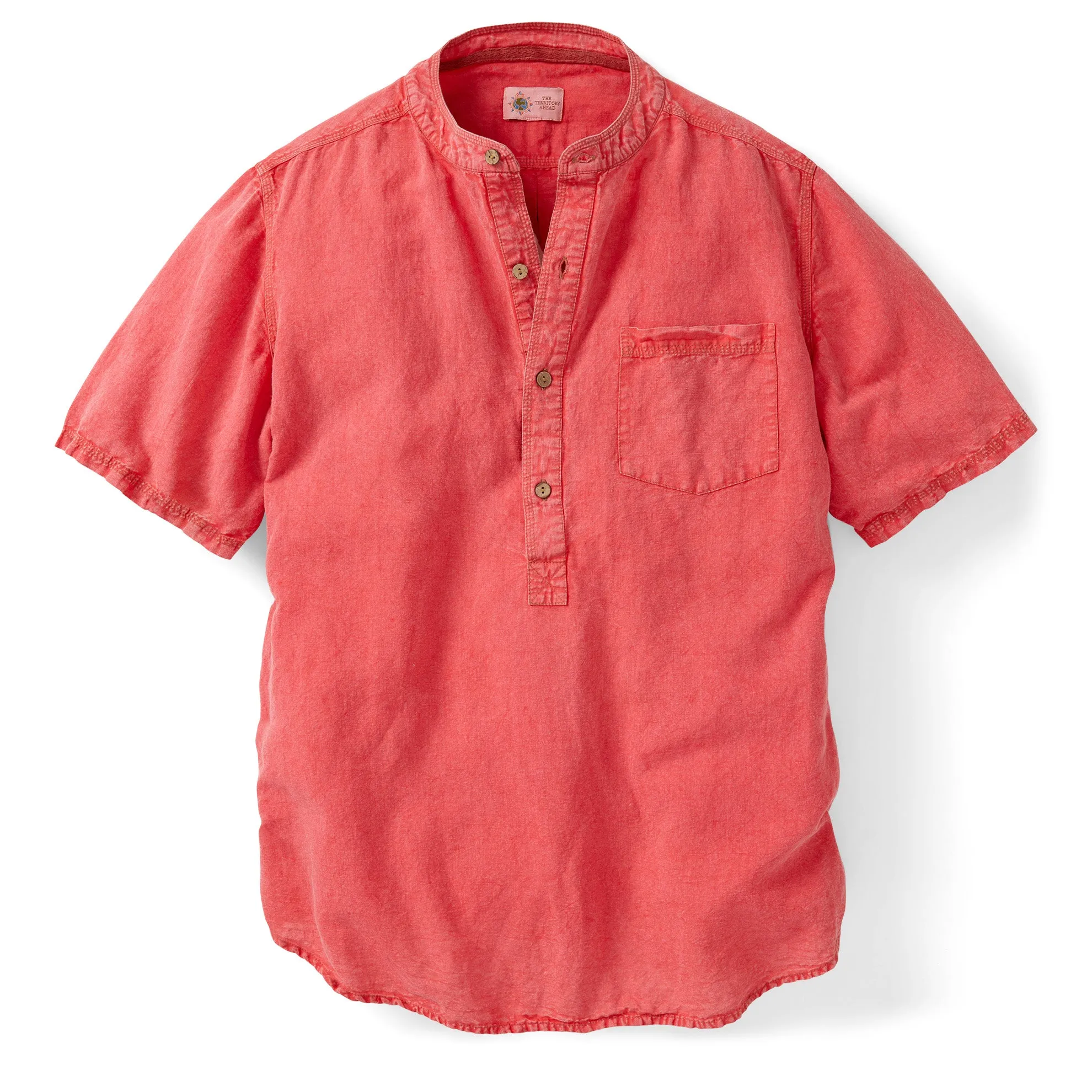 Beachwashed Linen-Cotton Band Collar Shirt