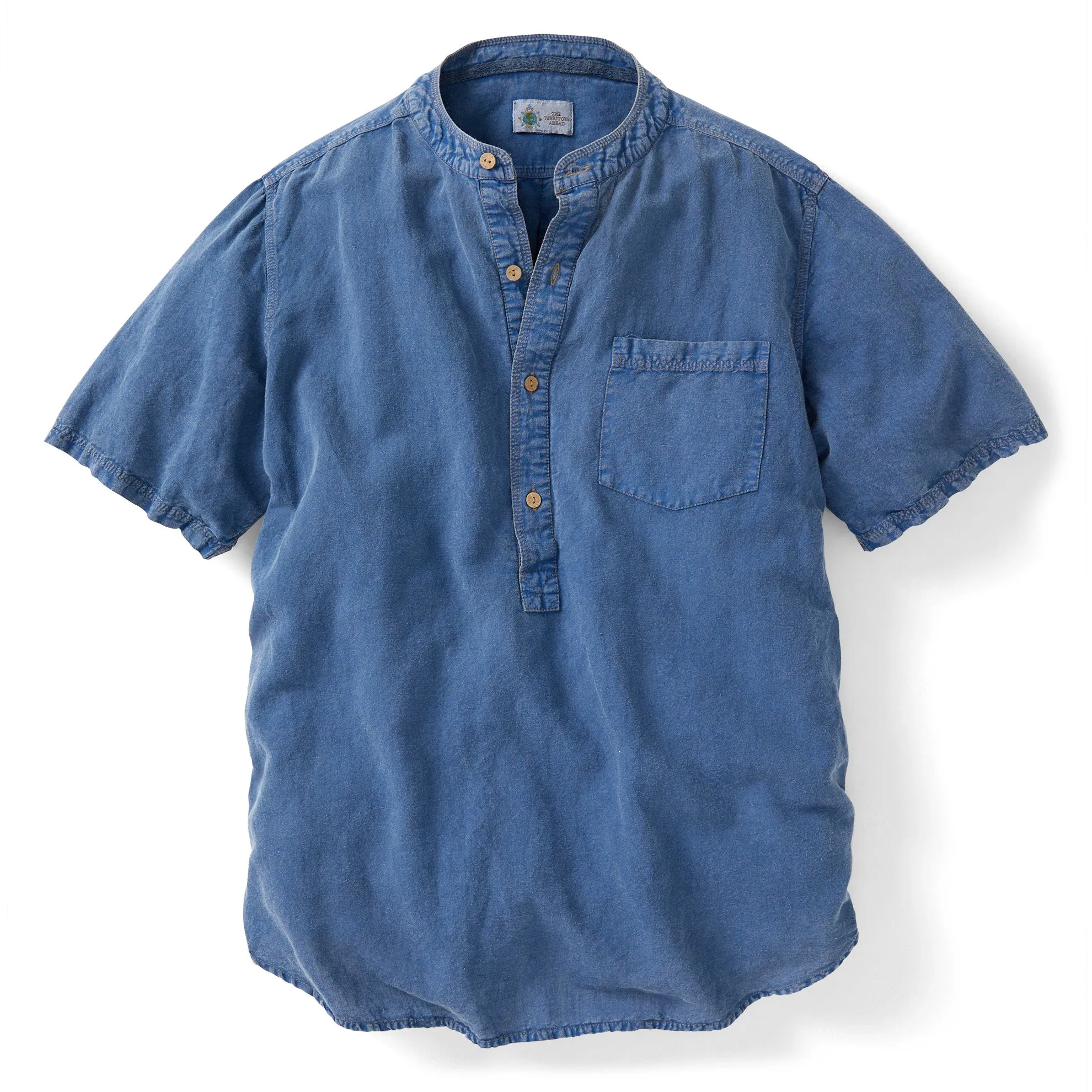 Beachwashed Linen-Cotton Band Collar Shirt