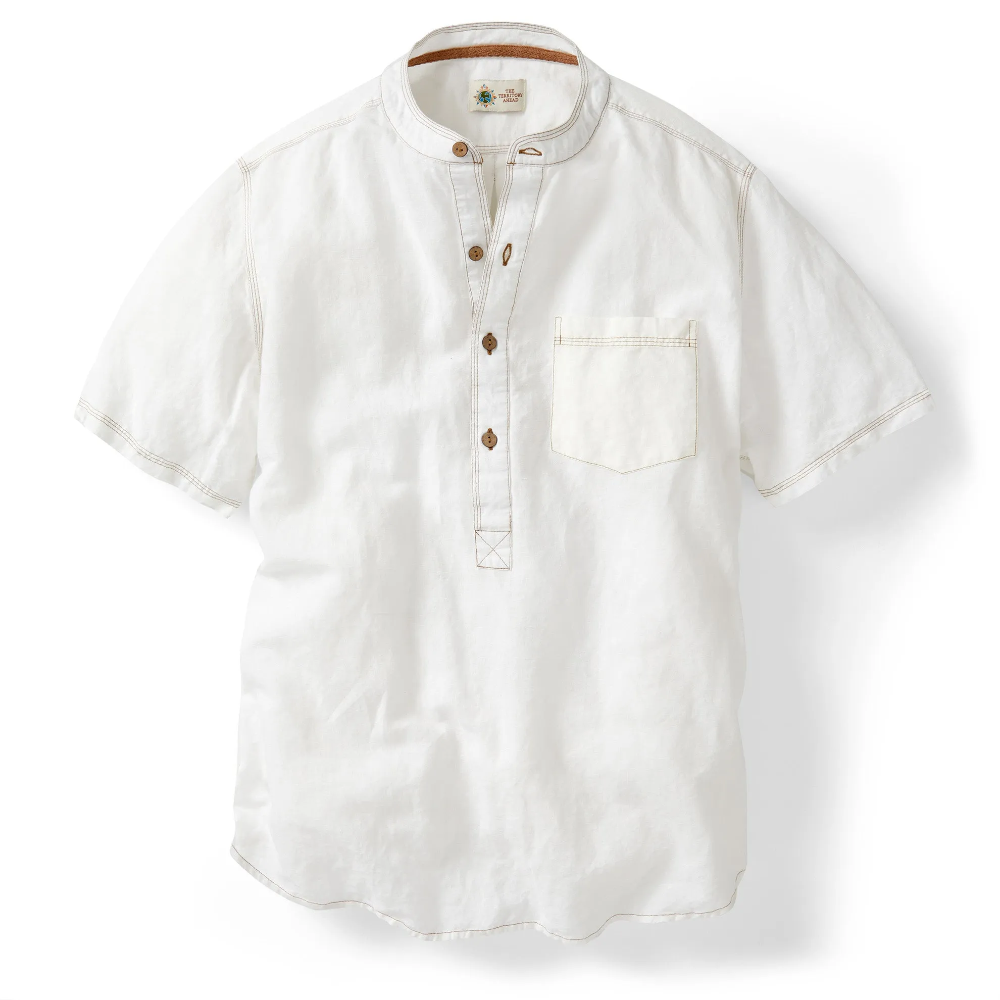 Beachwashed Linen-Cotton Band Collar Shirt