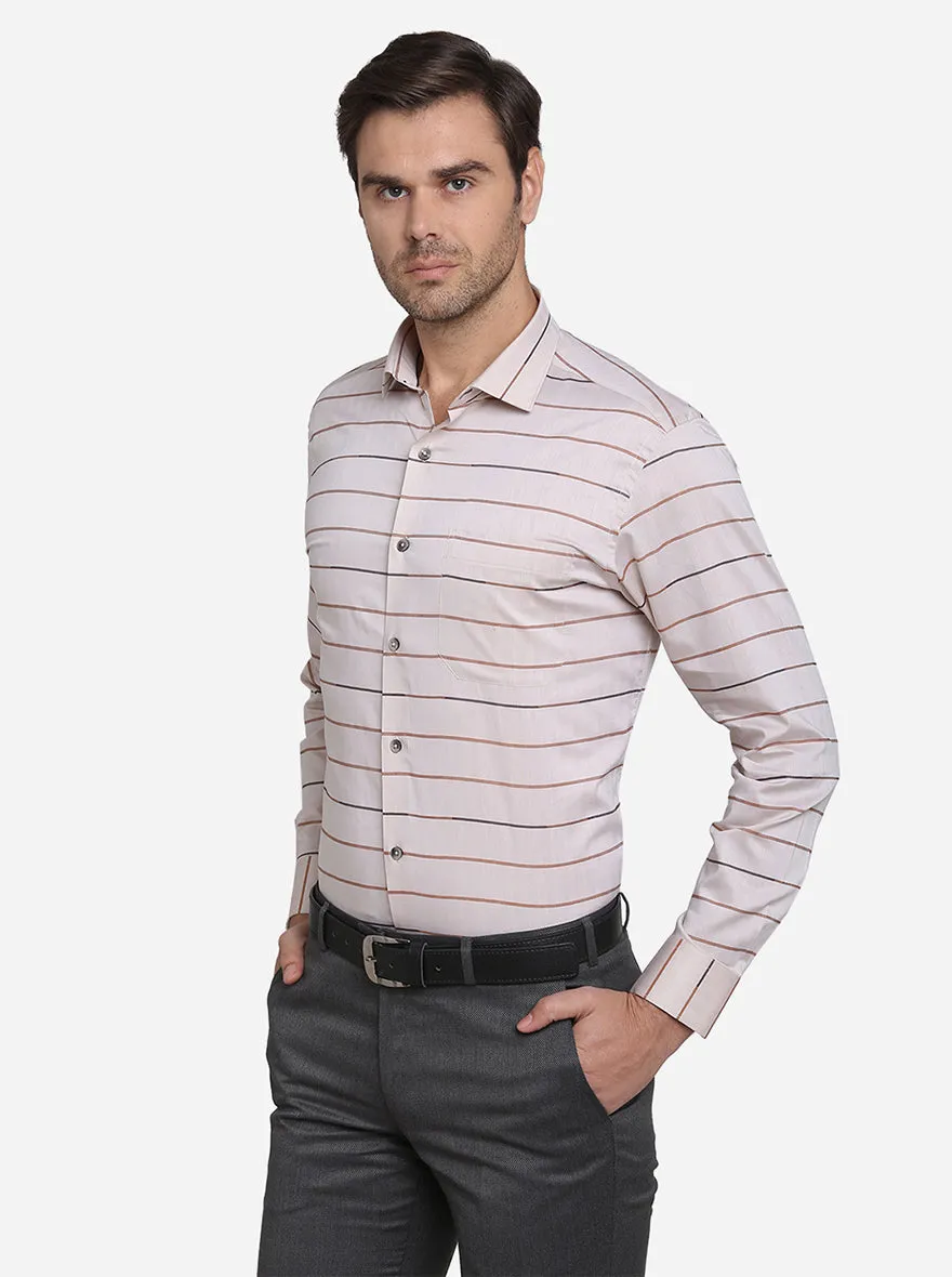 Beige & Brown Striped Slim Fit Formal Shirt | Metal