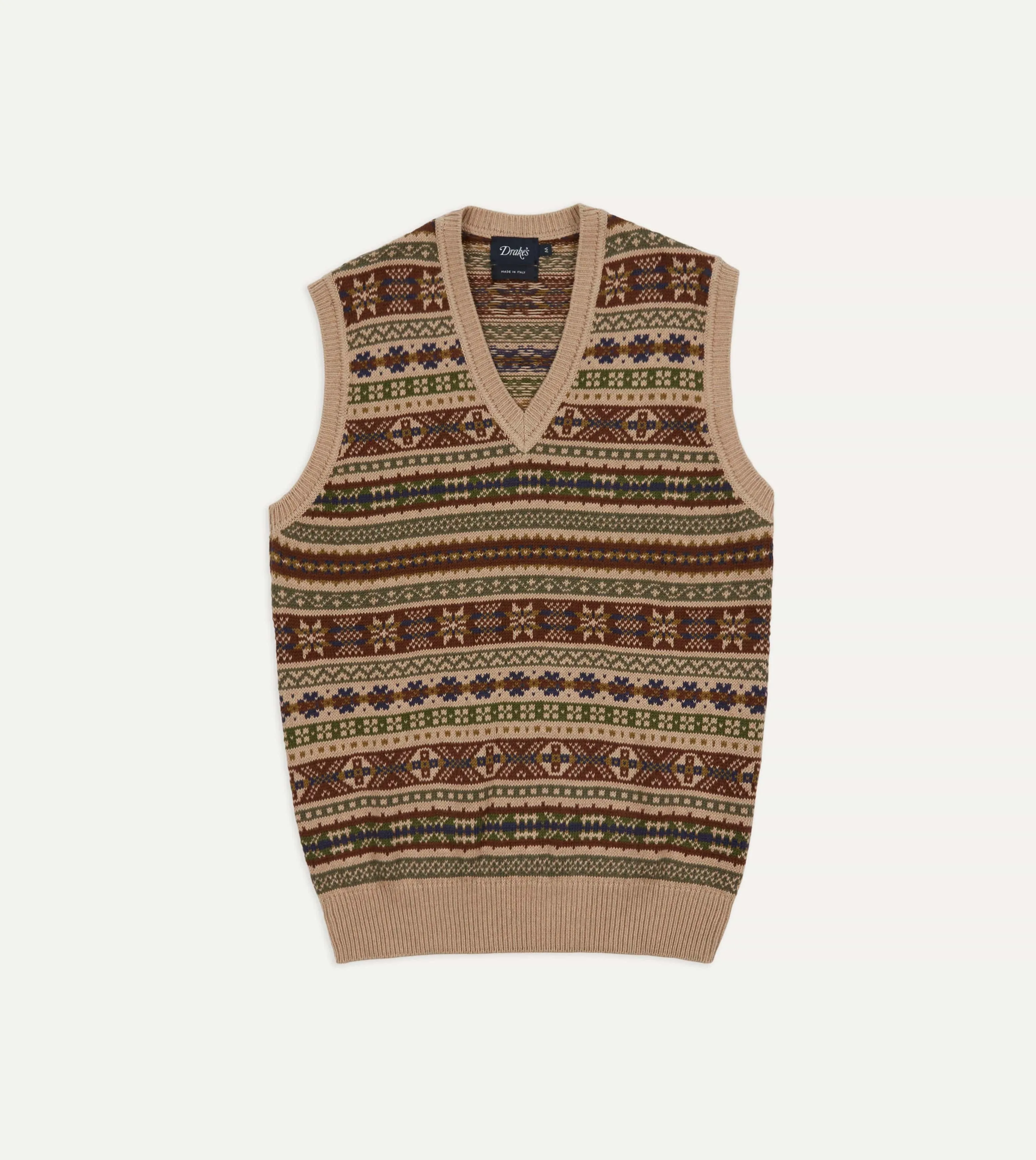 Beige Cotton Cashmere Fair Isle Knit Vest