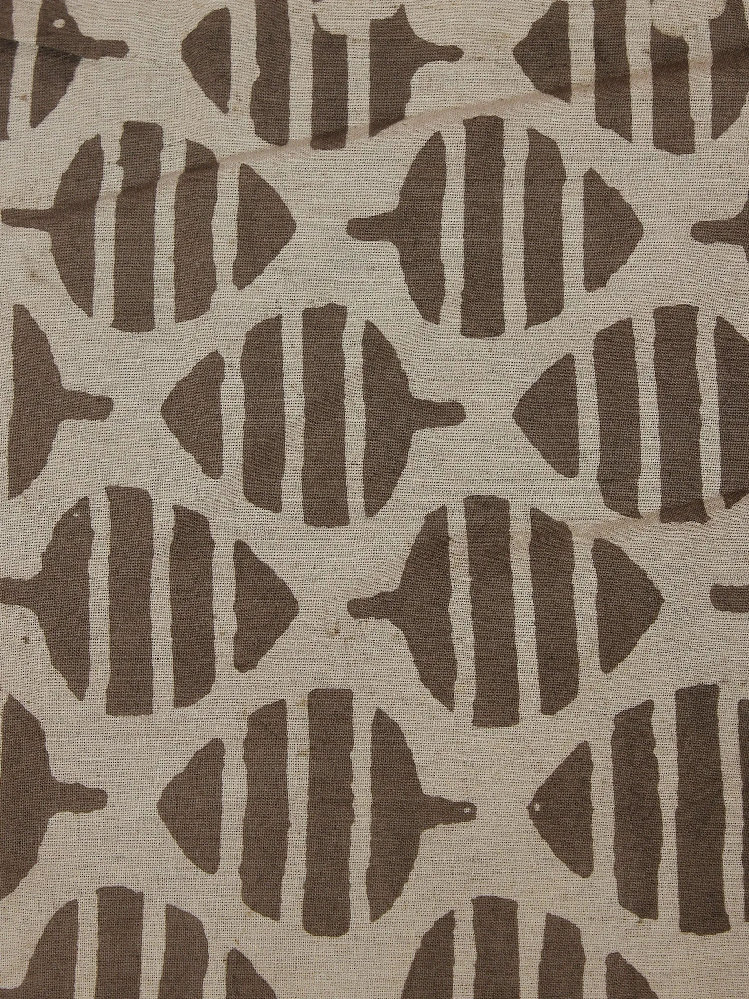 Beige Hand Block Printed Cotton  Cambric Fabric Per Meter - F0916049