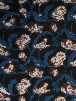 Black Indigo Maroon Beige Hand Block Printed Cotton Fabric Per Meter - F001F1843