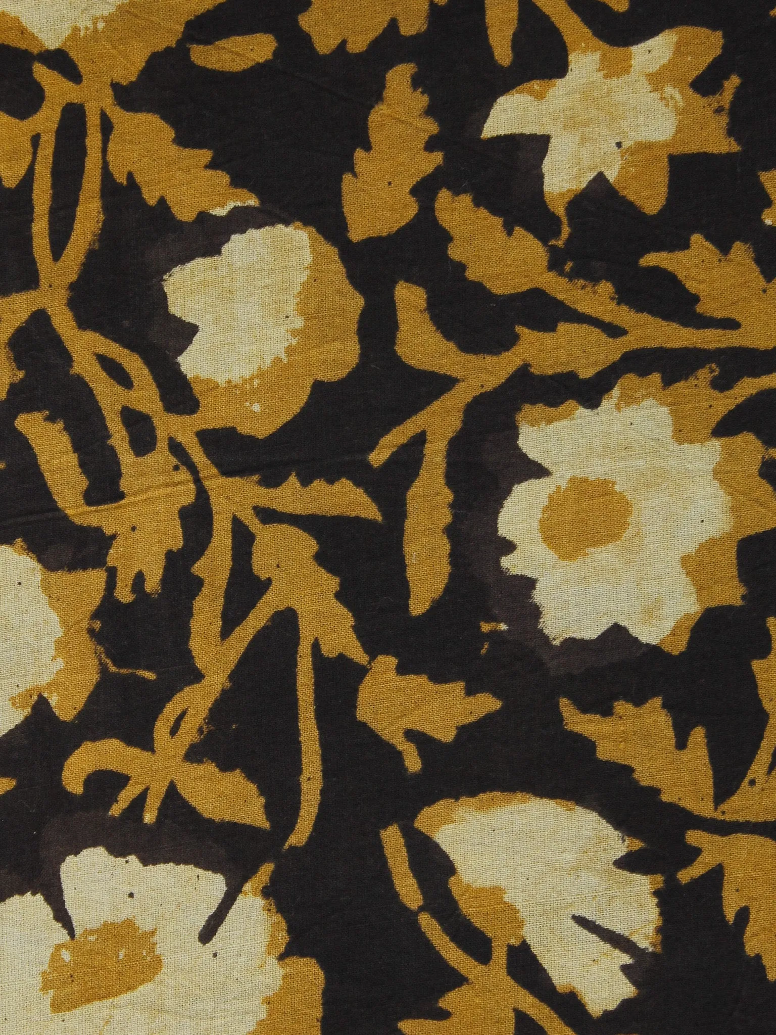 Black Mustard Ivory Hand Block Printed Cotton Fabric Per Meter - F001F1004