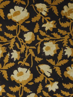 Black Mustard Ivory Hand Block Printed Cotton Fabric Per Meter - F001F1004