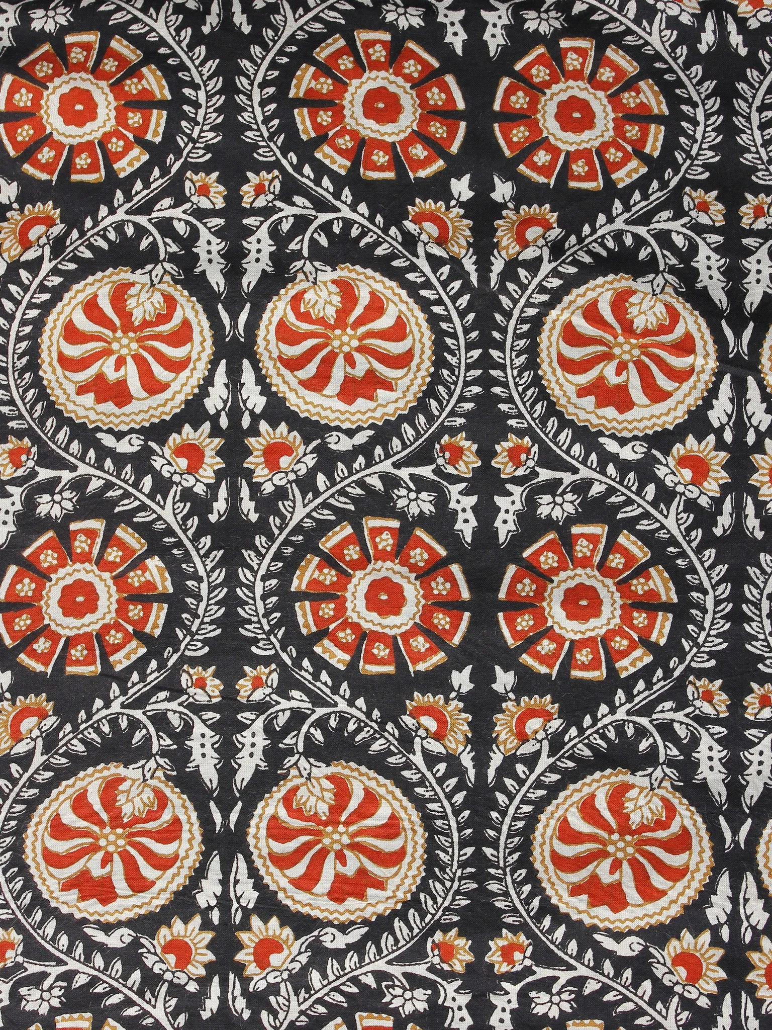 Black Red Ivory Hand Block Printed Cotton Fabric Per Meter - F001F1006