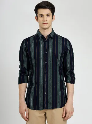 Blue & Green Striped Slim Fit Casual Shirt | JadeBlue