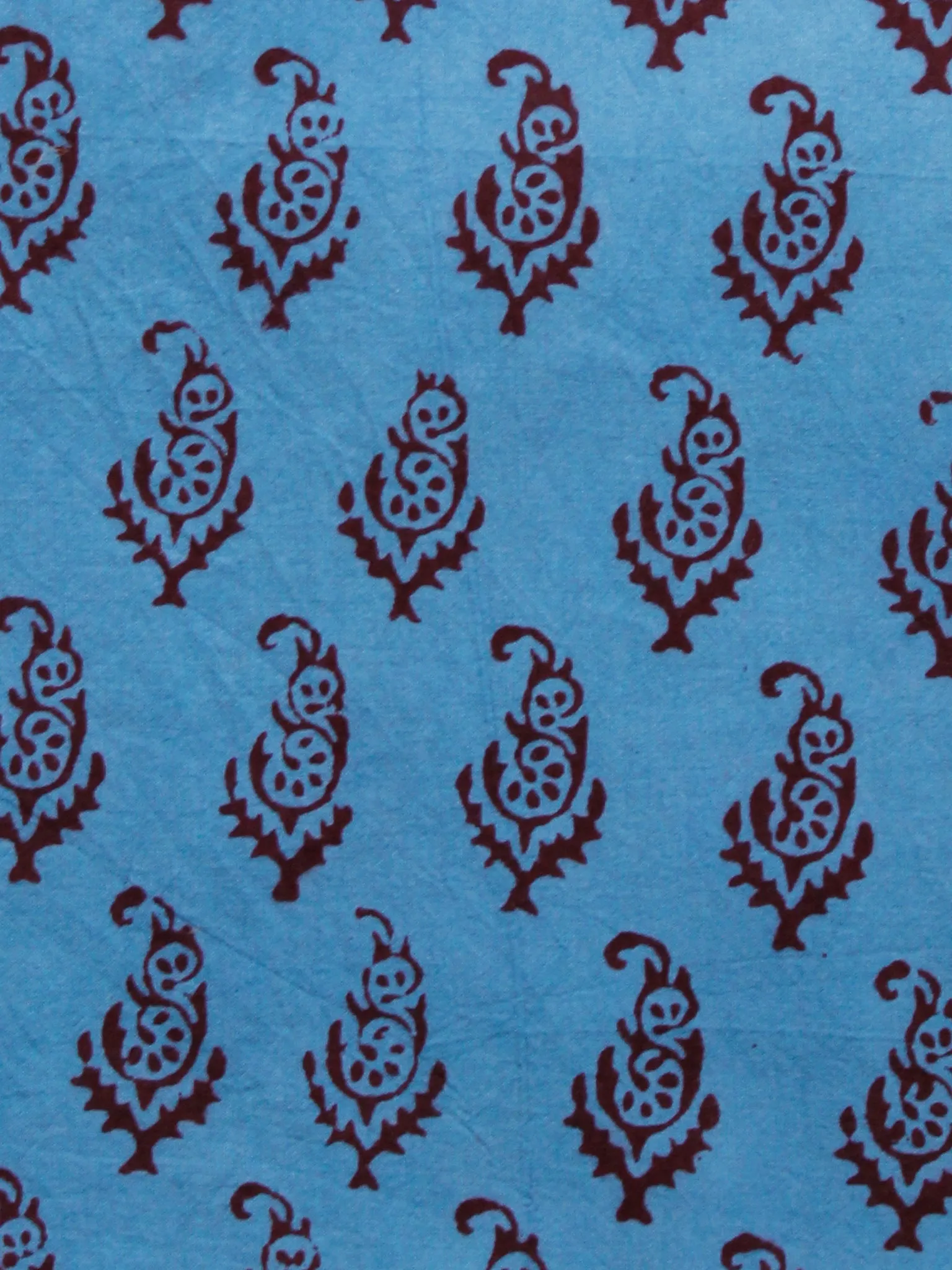 Blue Rust Brown Bagh Printed Cotton Fabric Per Meter - F005F1693