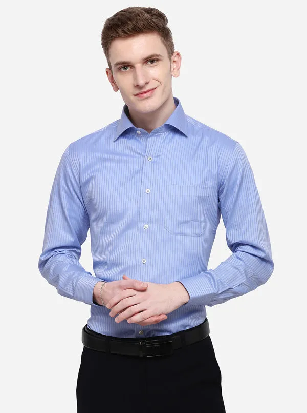 Blue Striped Slim Fit Formal Shirt | JadeBlue