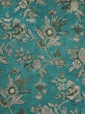 Blue White Green Hand Block Printed Cotton Fabric Per Meter - F001F2030