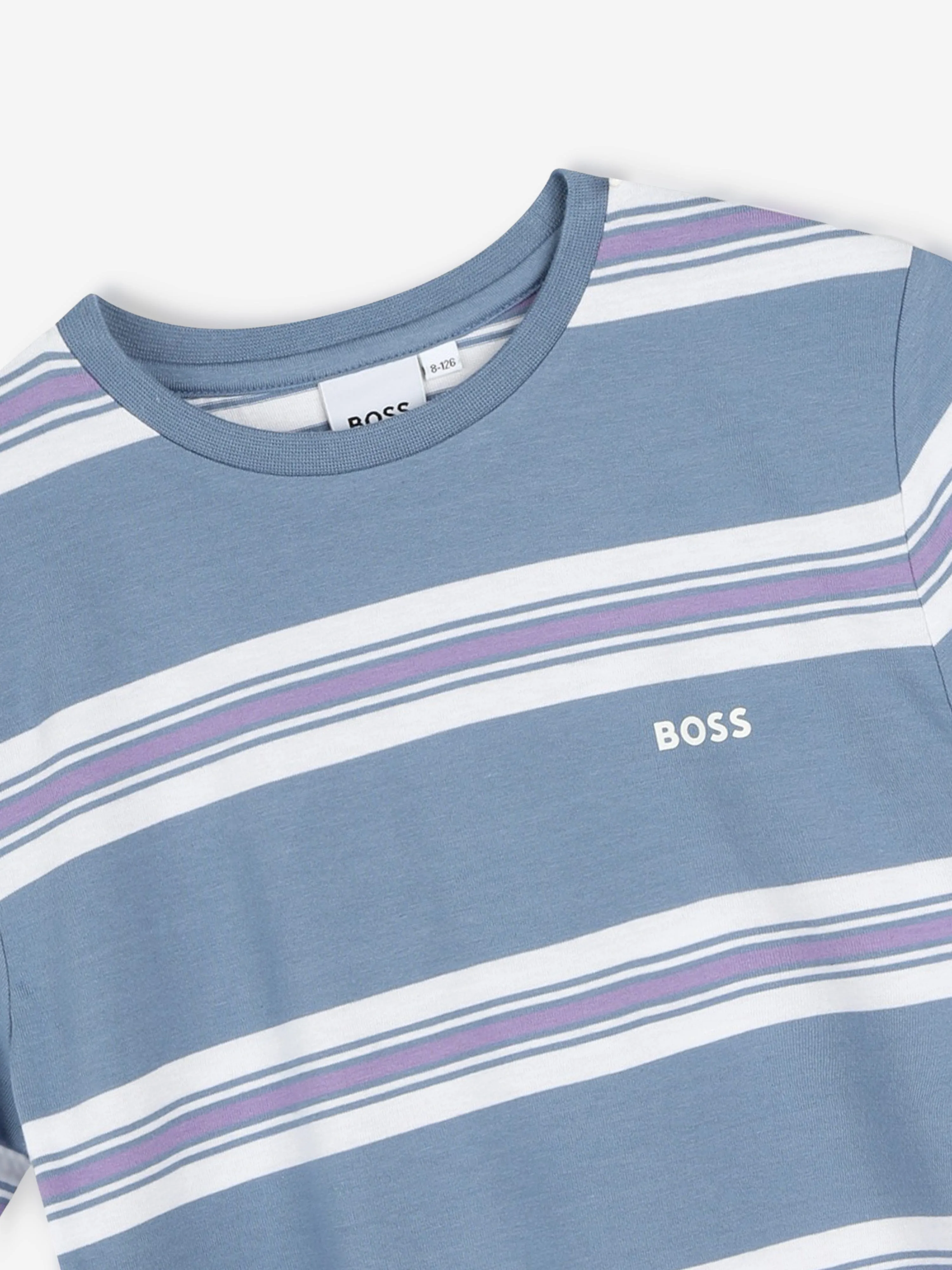 BOSS Boys Striped Logo T-Shirt in Grey