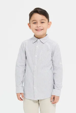 Boys Grey And White Striped Casual Shirt