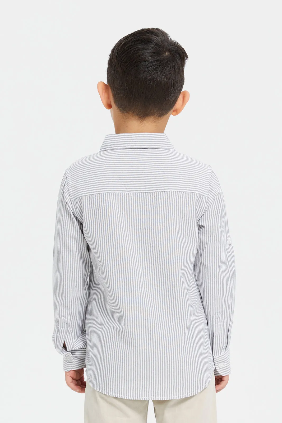 Boys Grey And White Striped Casual Shirt