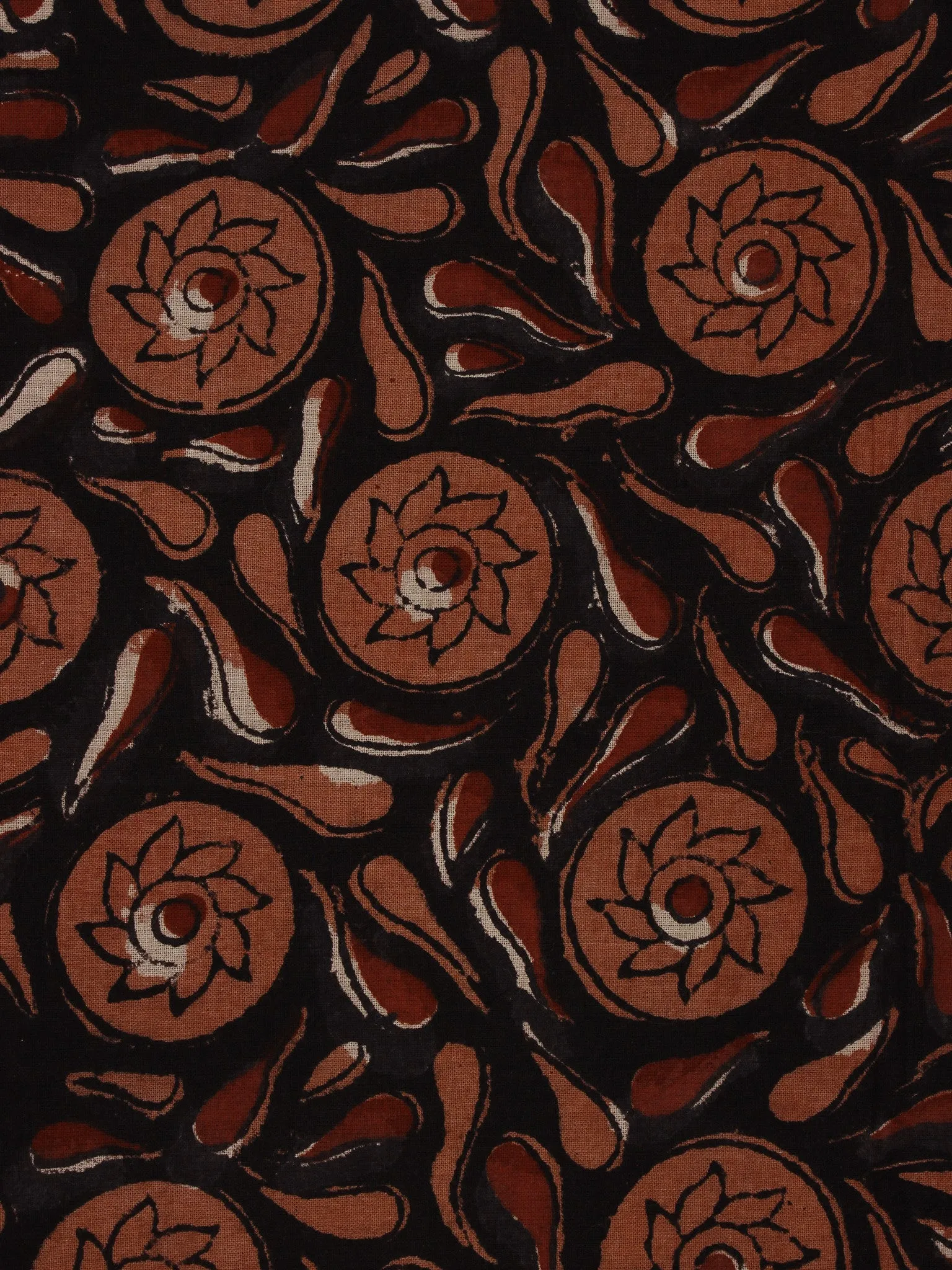 Brown Black Hand Block Printed Cotton Cambric Fabric Per Meter - F0916099