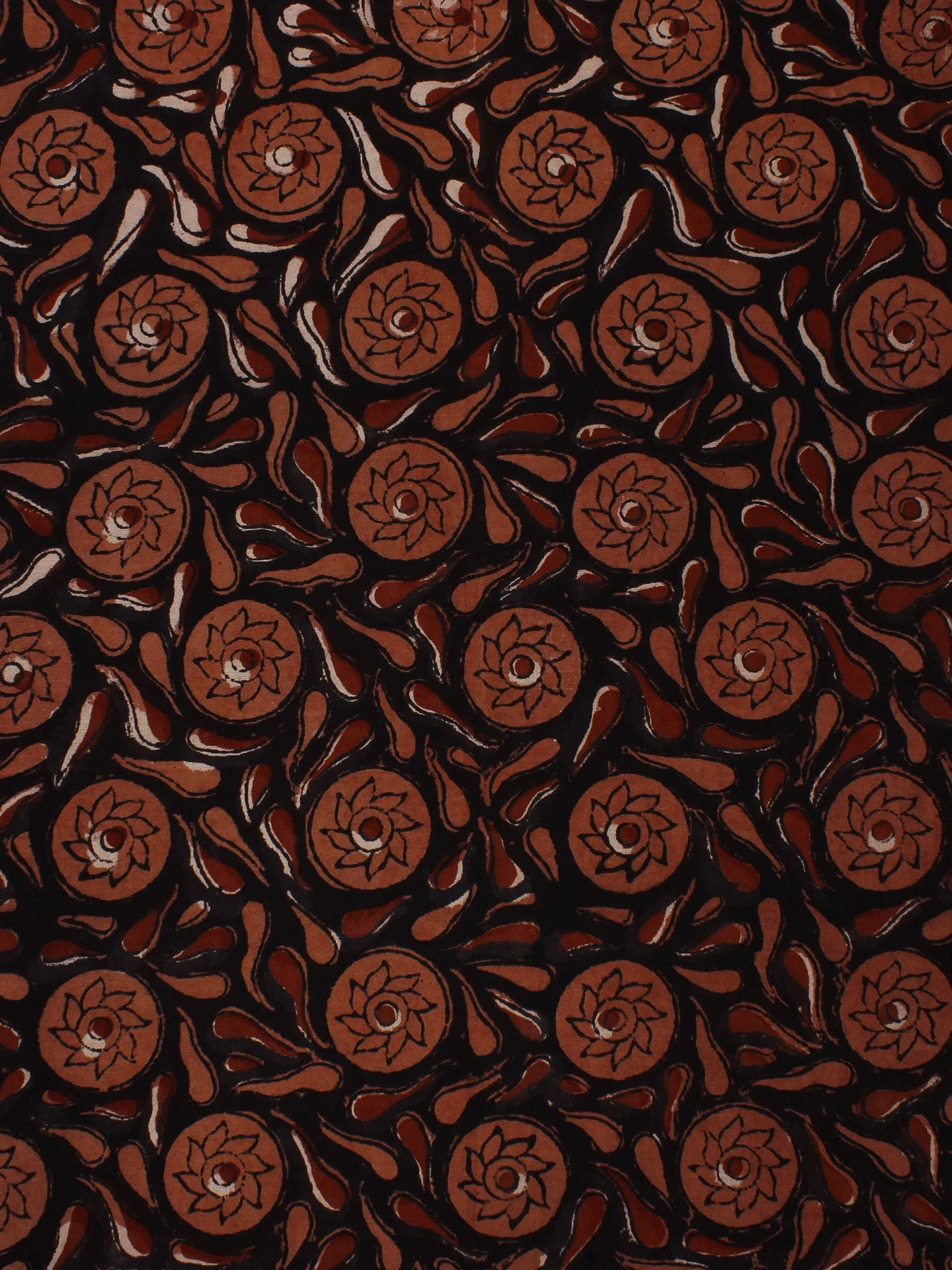 Brown Black Hand Block Printed Cotton Cambric Fabric Per Meter - F0916099