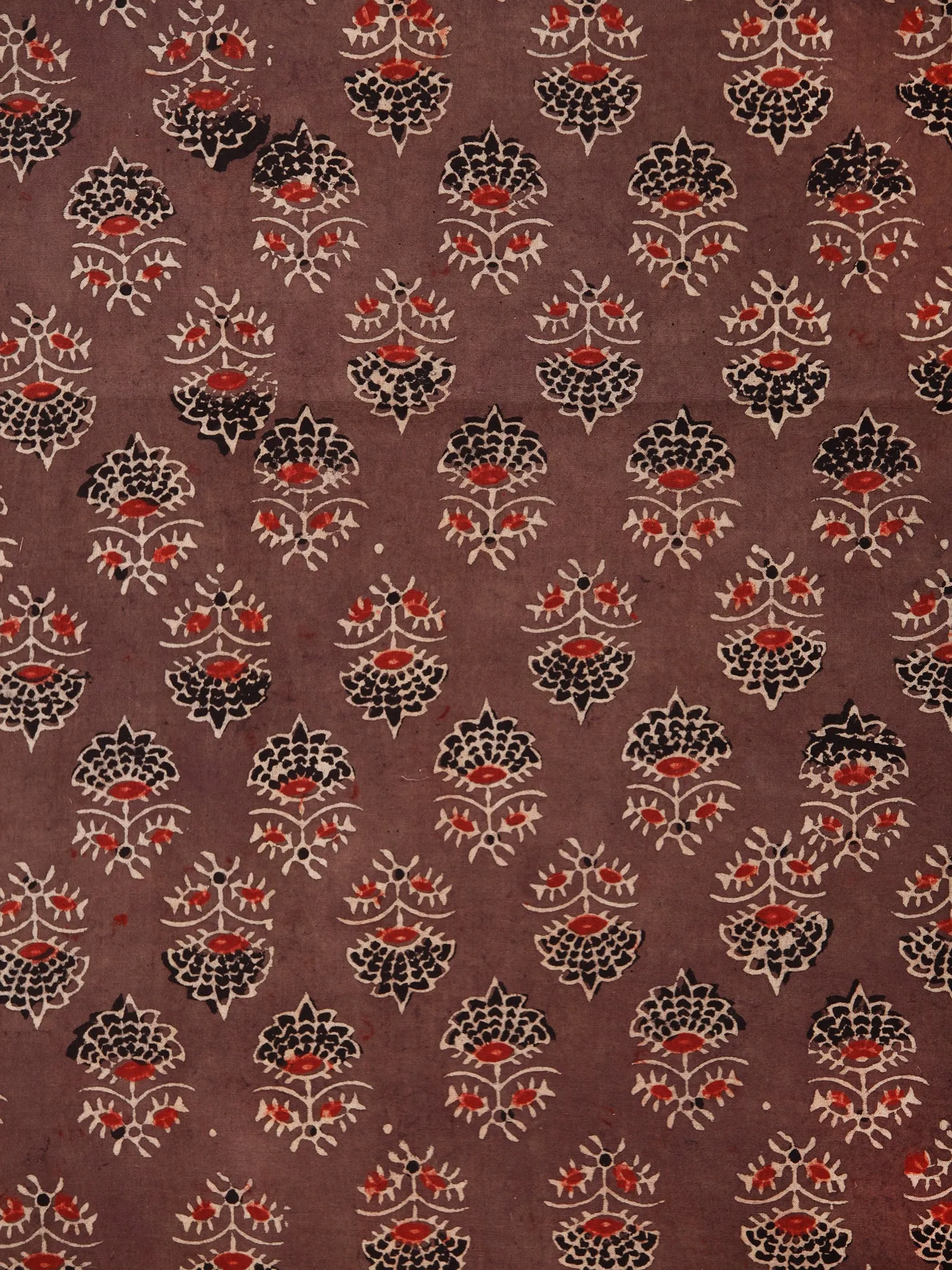 Brown Black Maroon Beige Ajrakh Hand Block Printed Cotton Fabric Per Meter - F003F1784