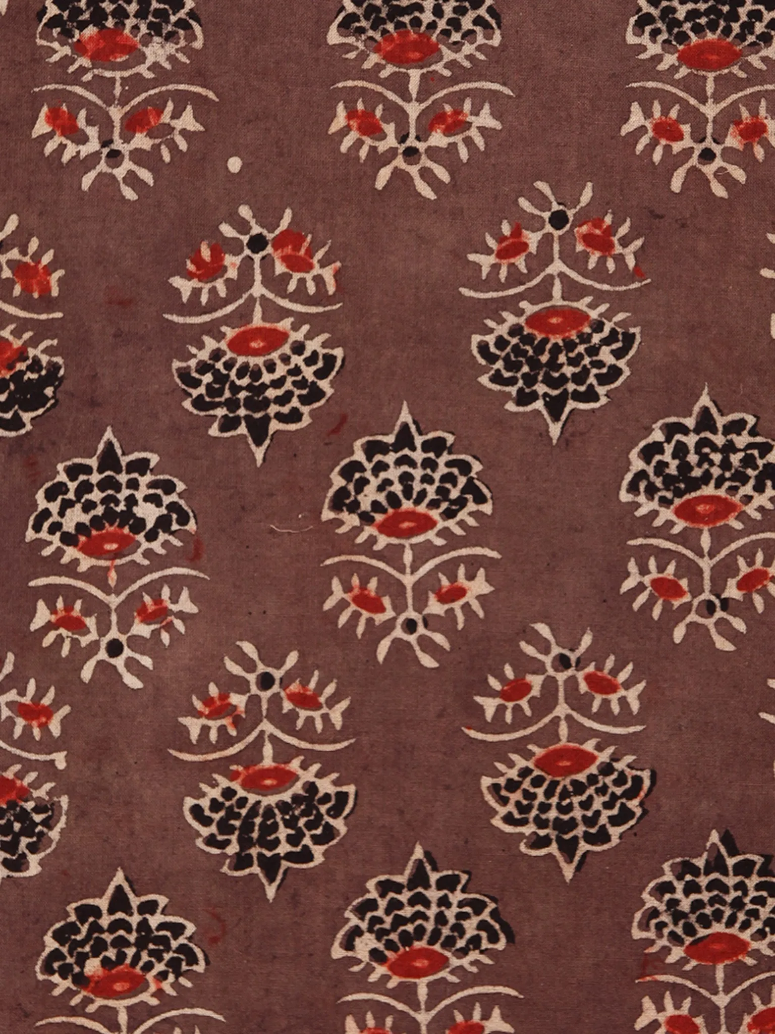 Brown Black Maroon Beige Ajrakh Hand Block Printed Cotton Fabric Per Meter - F003F1784