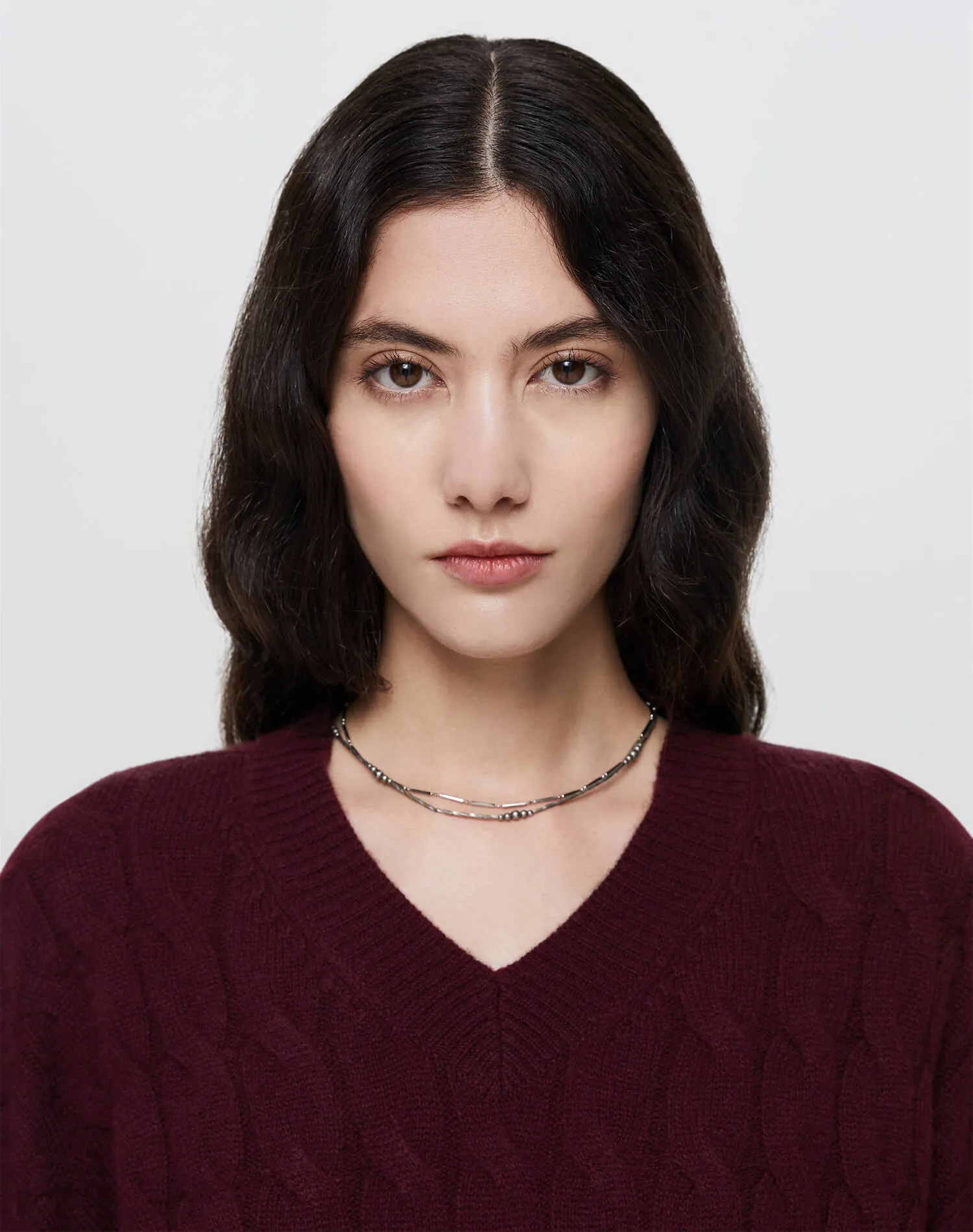 Cashmere Cable V Neck Pullover - Oxblood