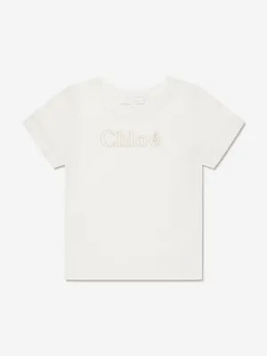 Chloé Girls Organic Cotton Logo T-Shirt in Ivory