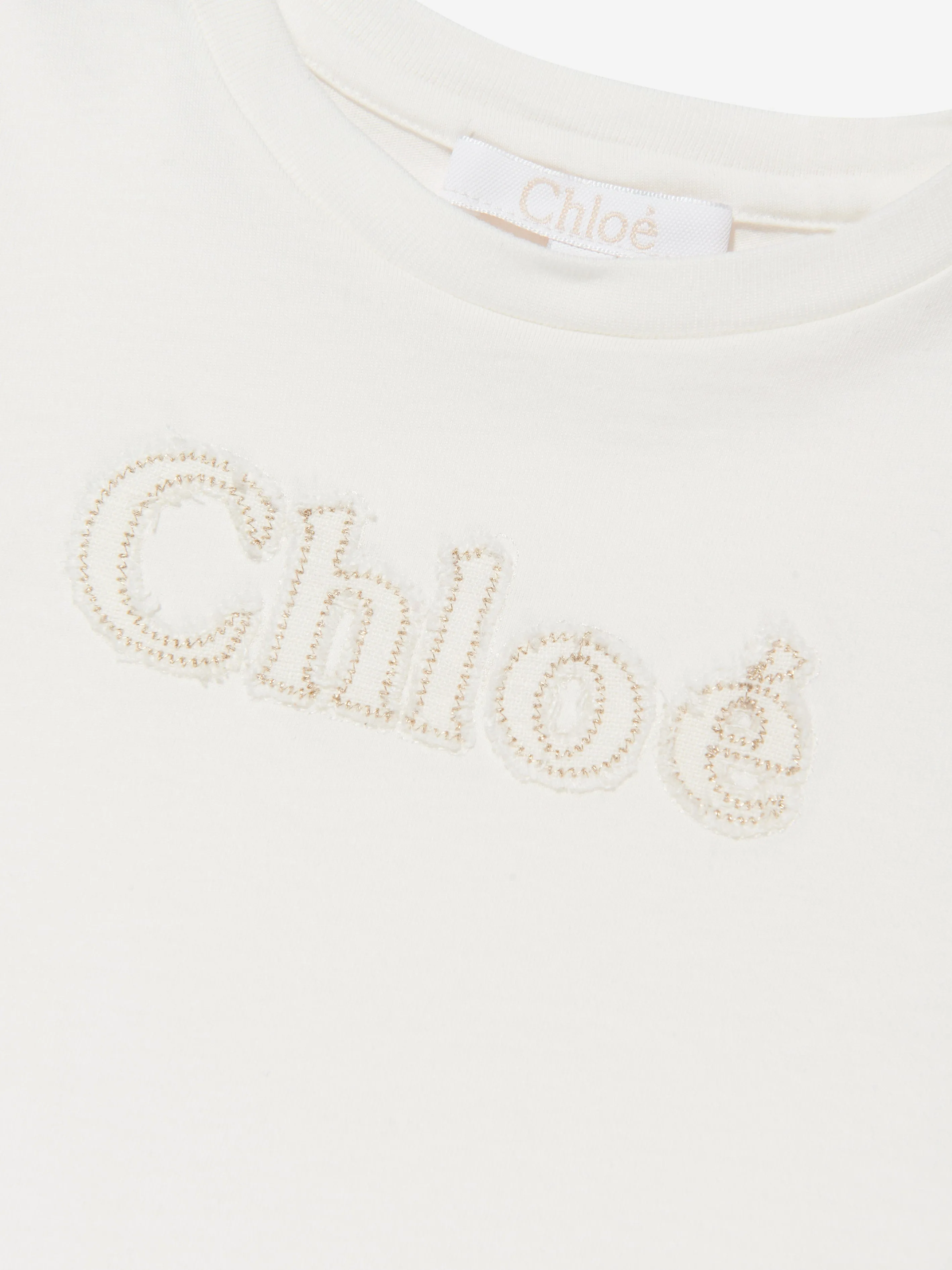 Chloé Girls Organic Cotton Logo T-Shirt in Ivory