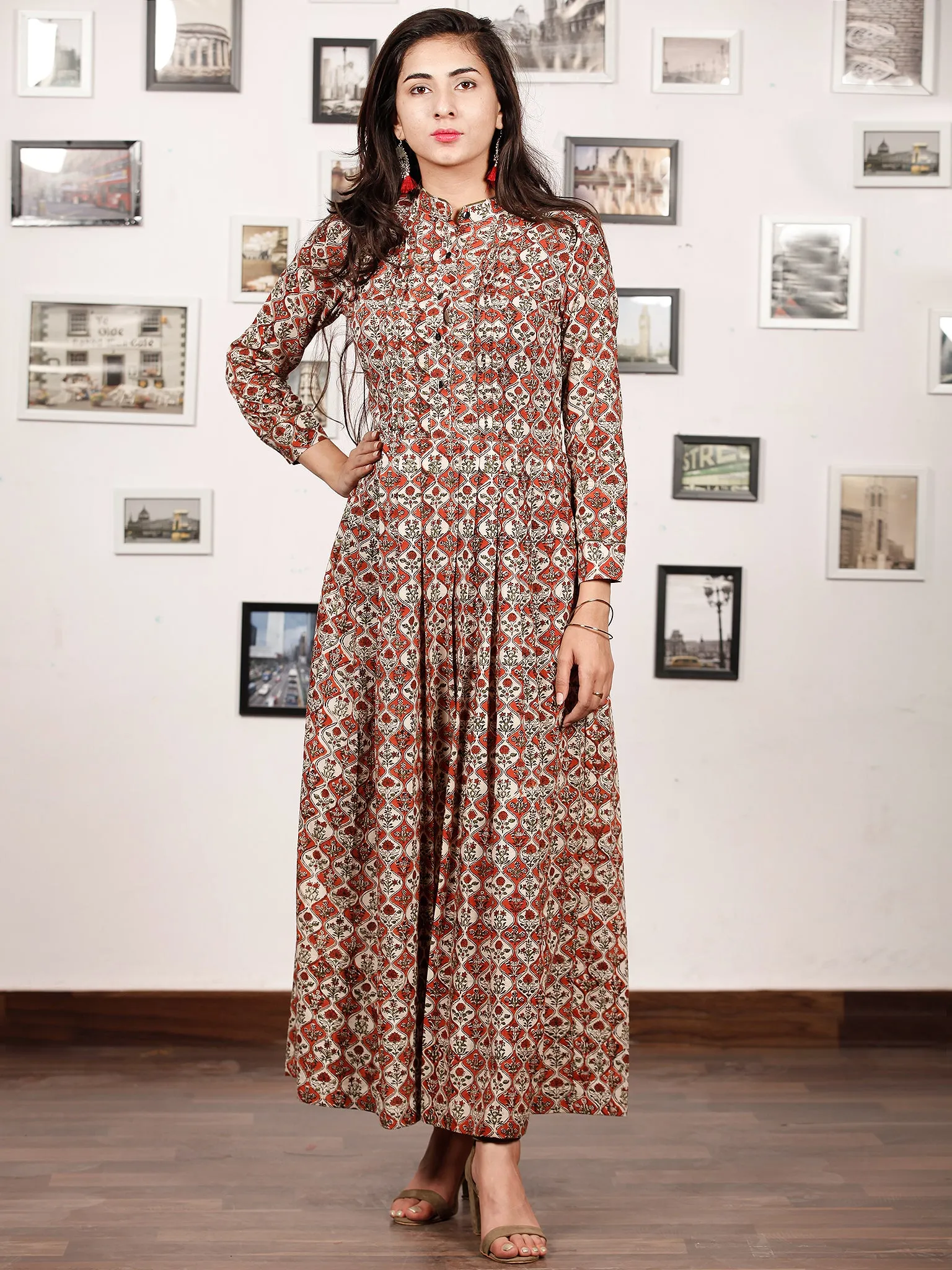 CLASSY VIBES - Hand Block Printed Cotton Long Dress With Pin Tuck - D328F896