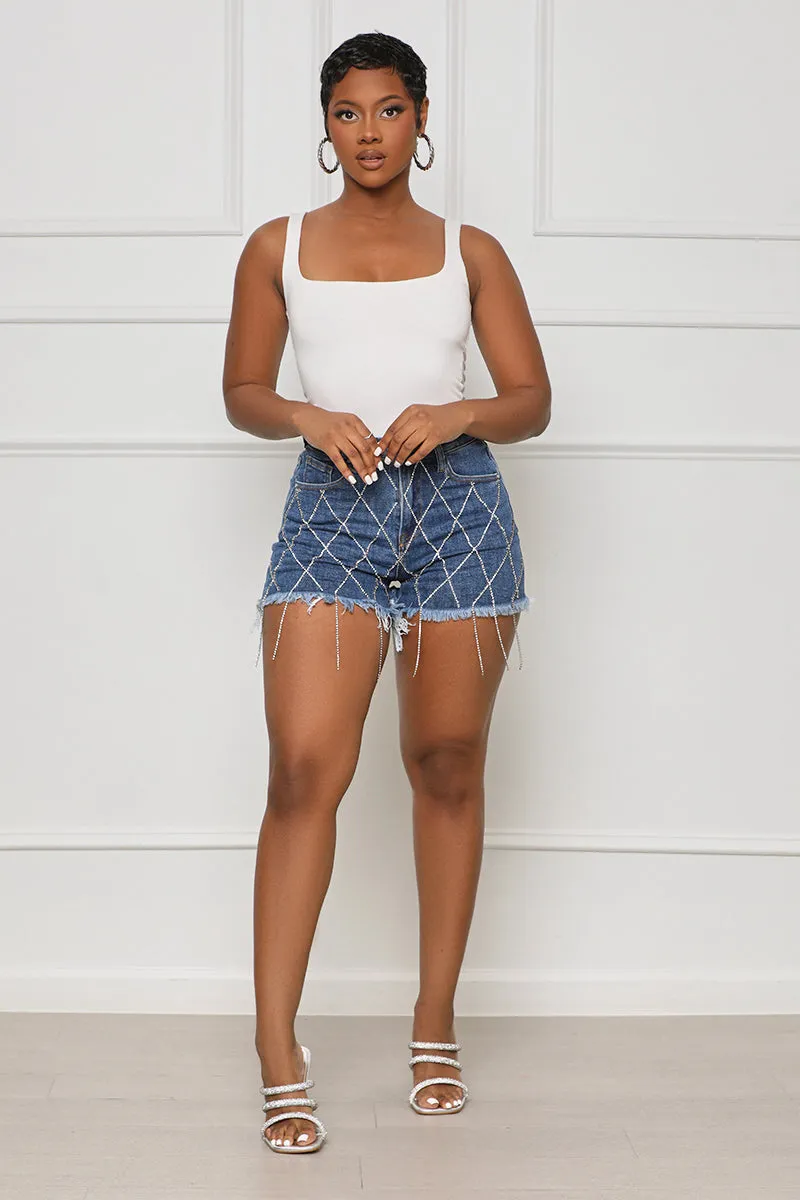 Crossing Paths Rhinestone Denim Shorts- FINAL SALE