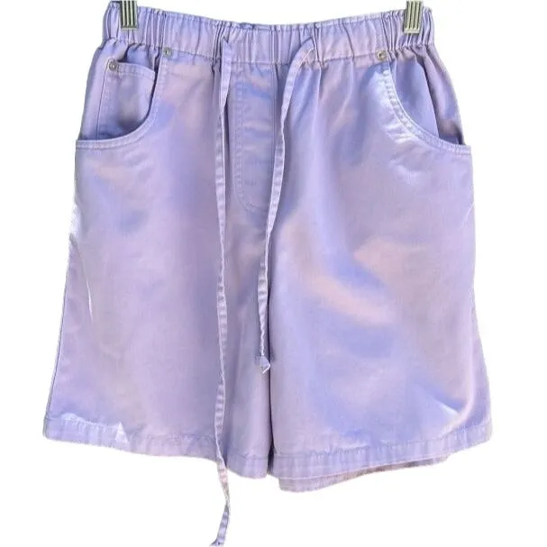 Denim & Co Vintage 80s Retro Purple Drawstring High Waist Women's Mom Shorts S