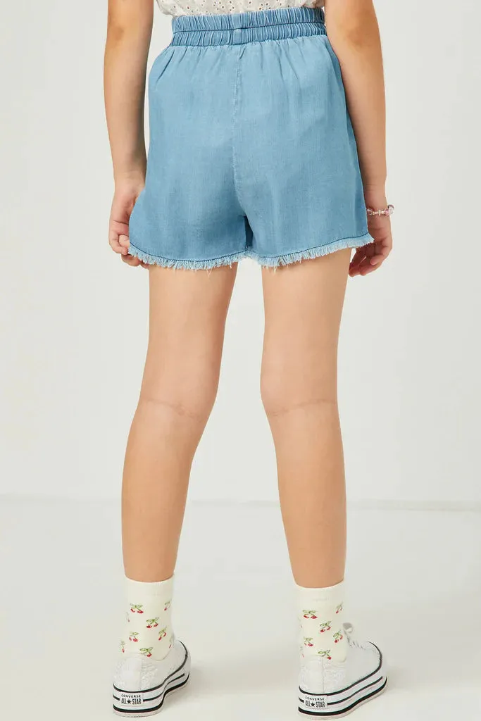 Distressed Hem Patch Pocket Shorts