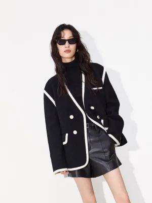 Double Breasted Contrast Midi Coat