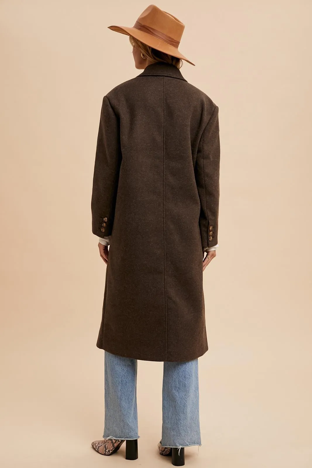 Double Breasted Lapel Duster Coat - Mocha