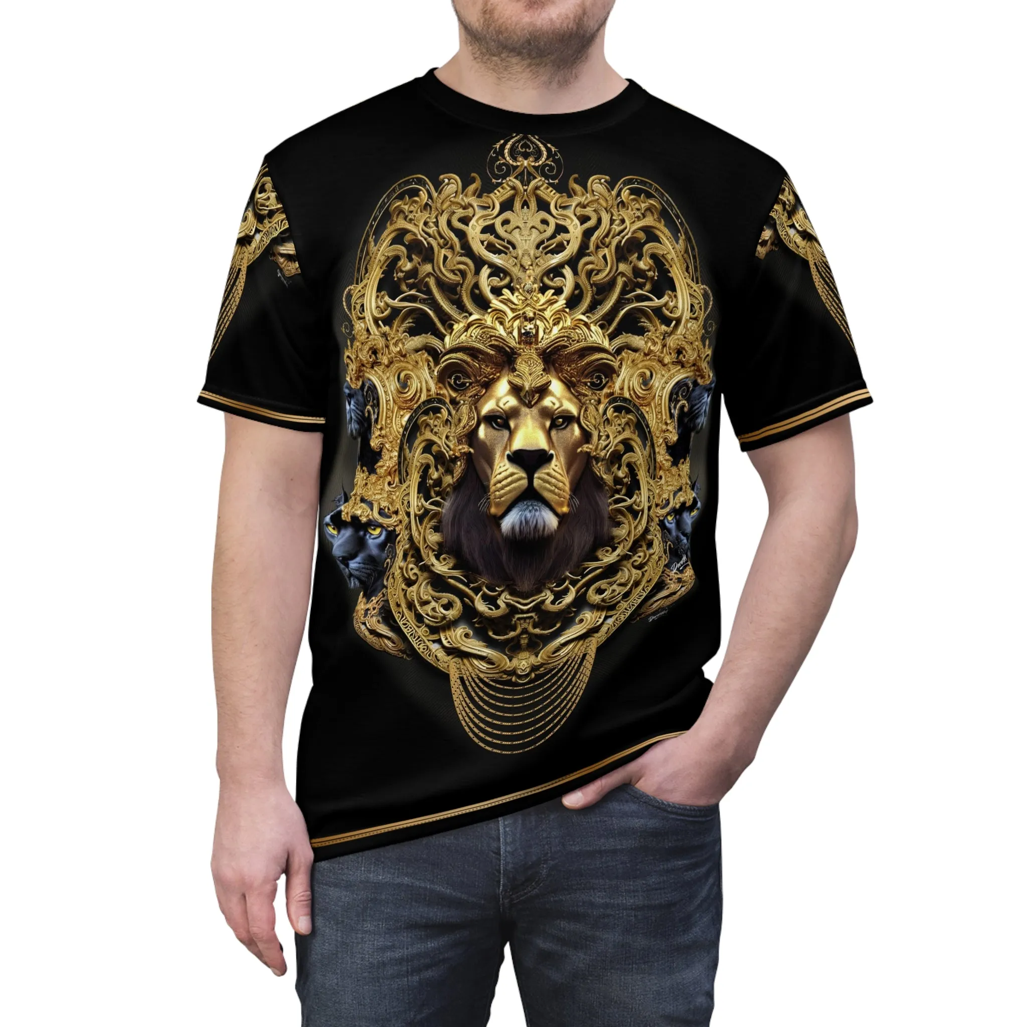 Emperor Lion T-Shirt Unisex All Over Print Tee Baroque Lion Unisex T-Shirt | D20148