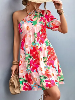 Fashion summer dress women's slanted shoulder doll dress