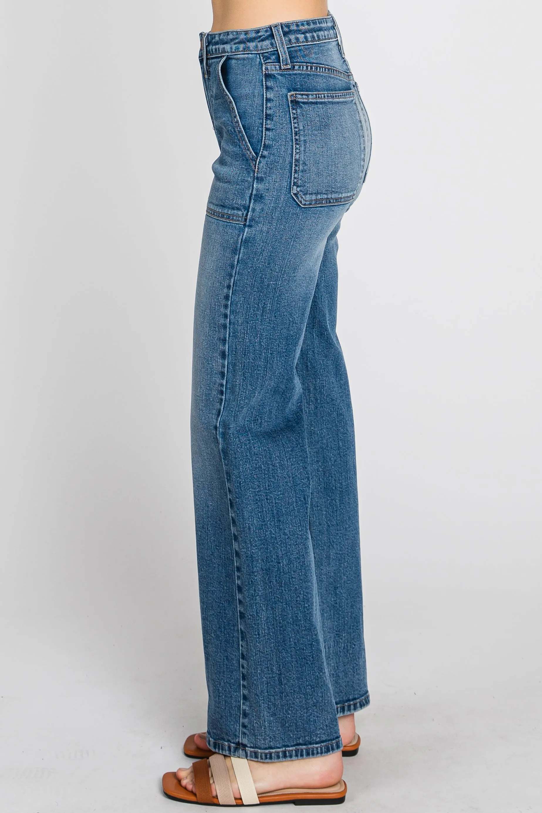 Favorite Sight LTJ High Rise Utility Wide Leg Jean In Medium Wash