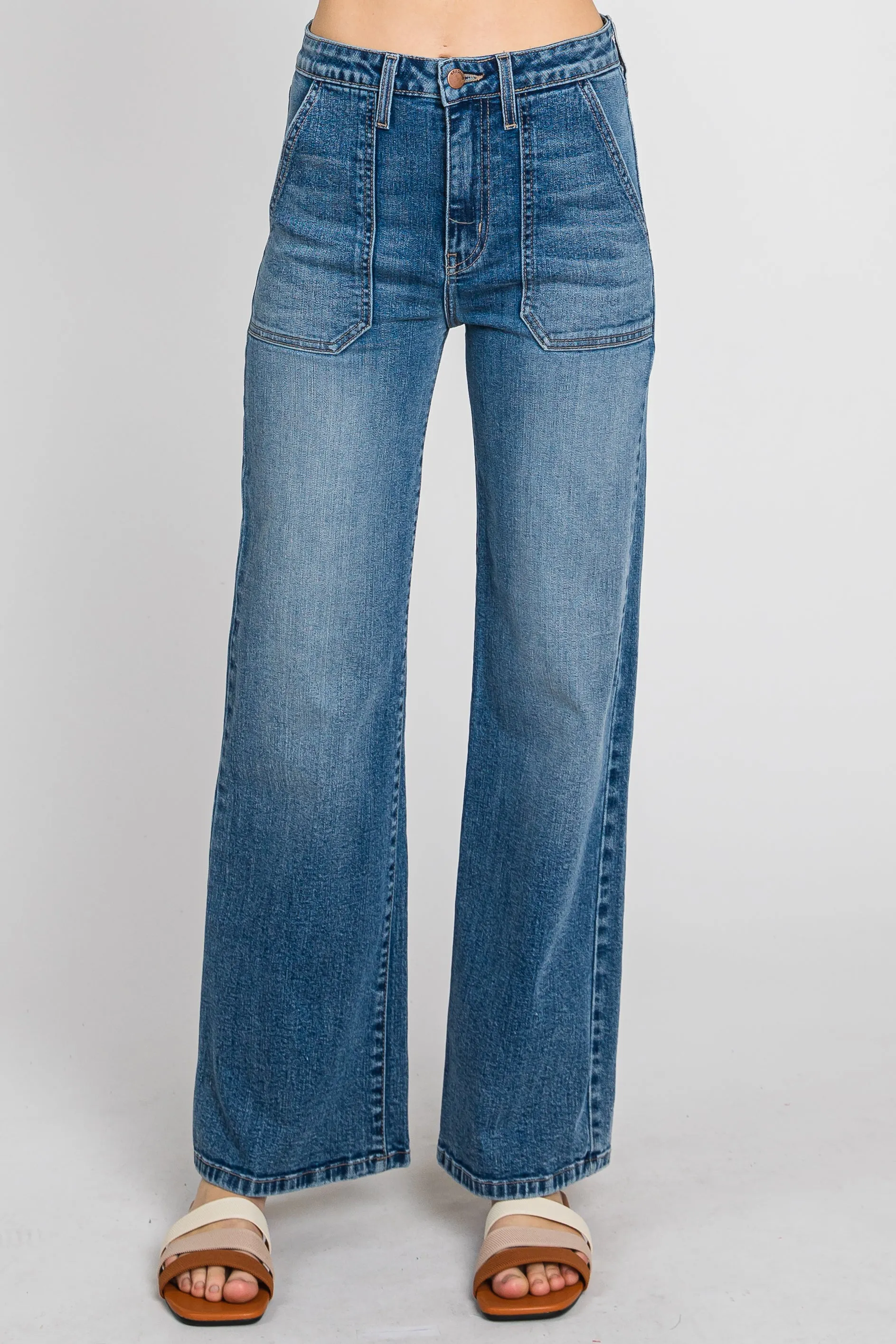 Favorite Sight LTJ High Rise Utility Wide Leg Jean In Medium Wash