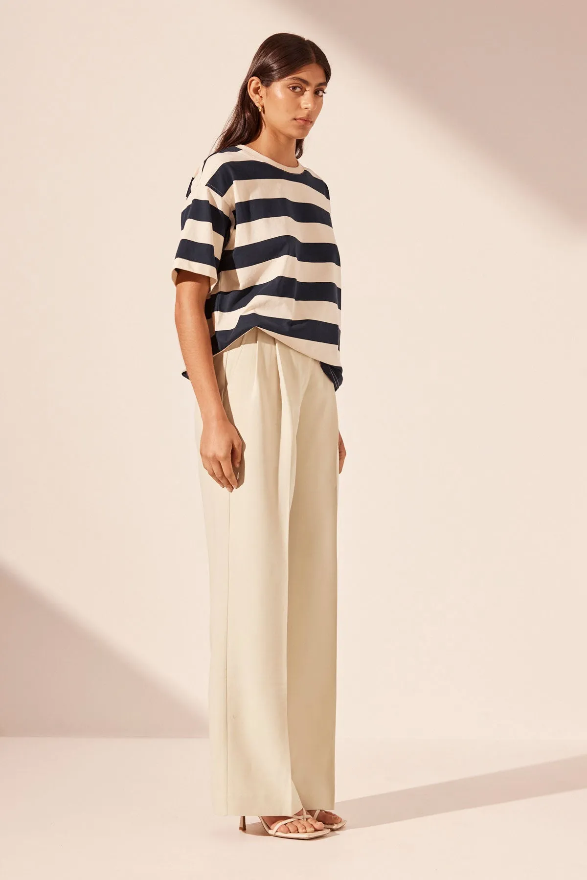 GIA OVERSIZED STRIPE T-SHIRT - NAVY/CREAM