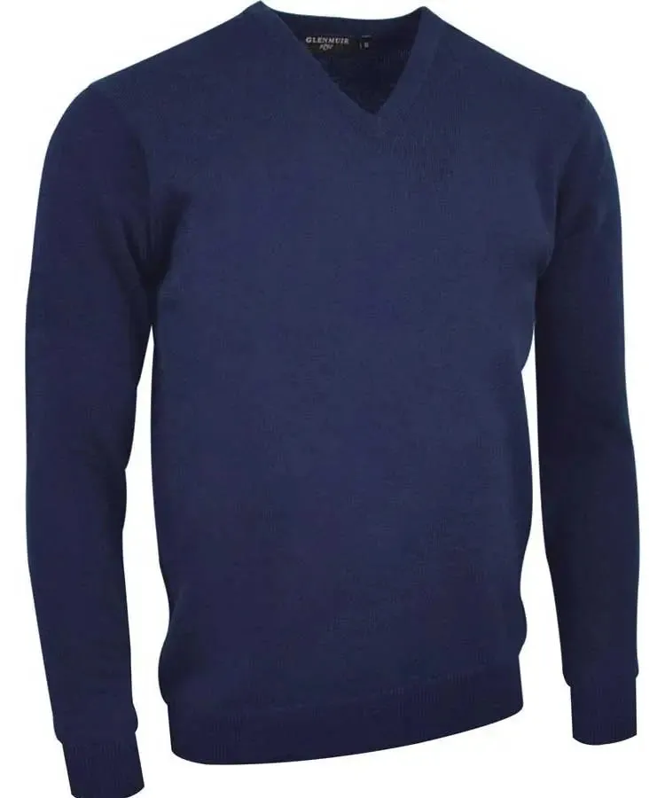 GLENMUIR Lomond V-Neck Lambswool Sweater - Mens - Navy