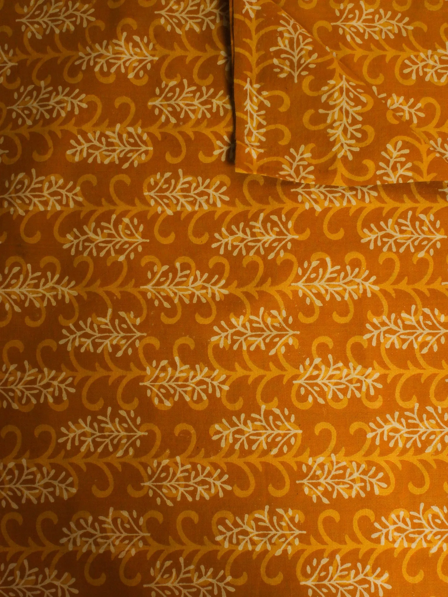 GoldenRod Yellow Beige Hand Block Printed Cotton Cambric Fabric Per Meter - F0916453