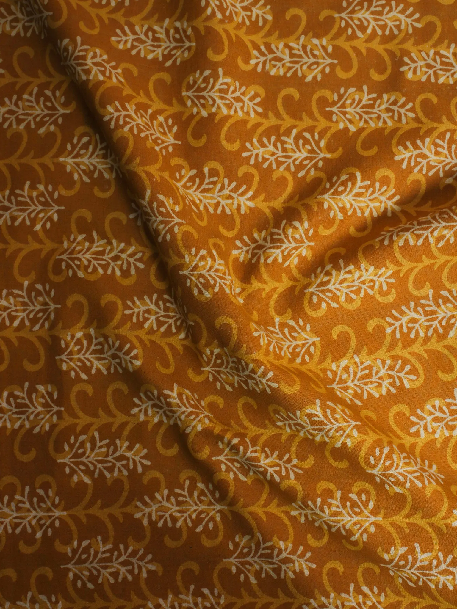 GoldenRod Yellow Beige Hand Block Printed Cotton Cambric Fabric Per Meter - F0916453