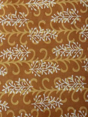 GoldenRod Yellow Beige Hand Block Printed Cotton Cambric Fabric Per Meter - F0916453