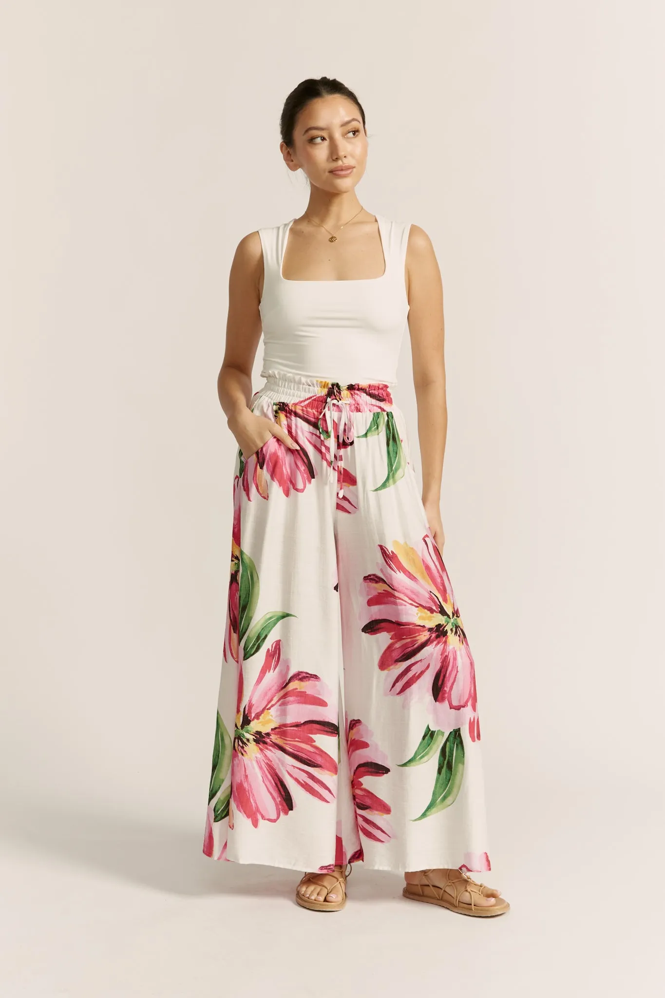 Gracie Pink Floral Wide Leg Pants