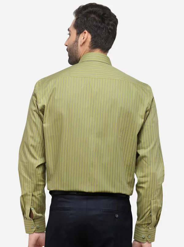 Green & Light Blue Striped Regular Fit Formal Shirt | JadeBlue