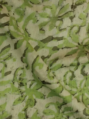 Green Ivory Hand Block Printed Chanderi Silk Fabric Per Meter - F0916198