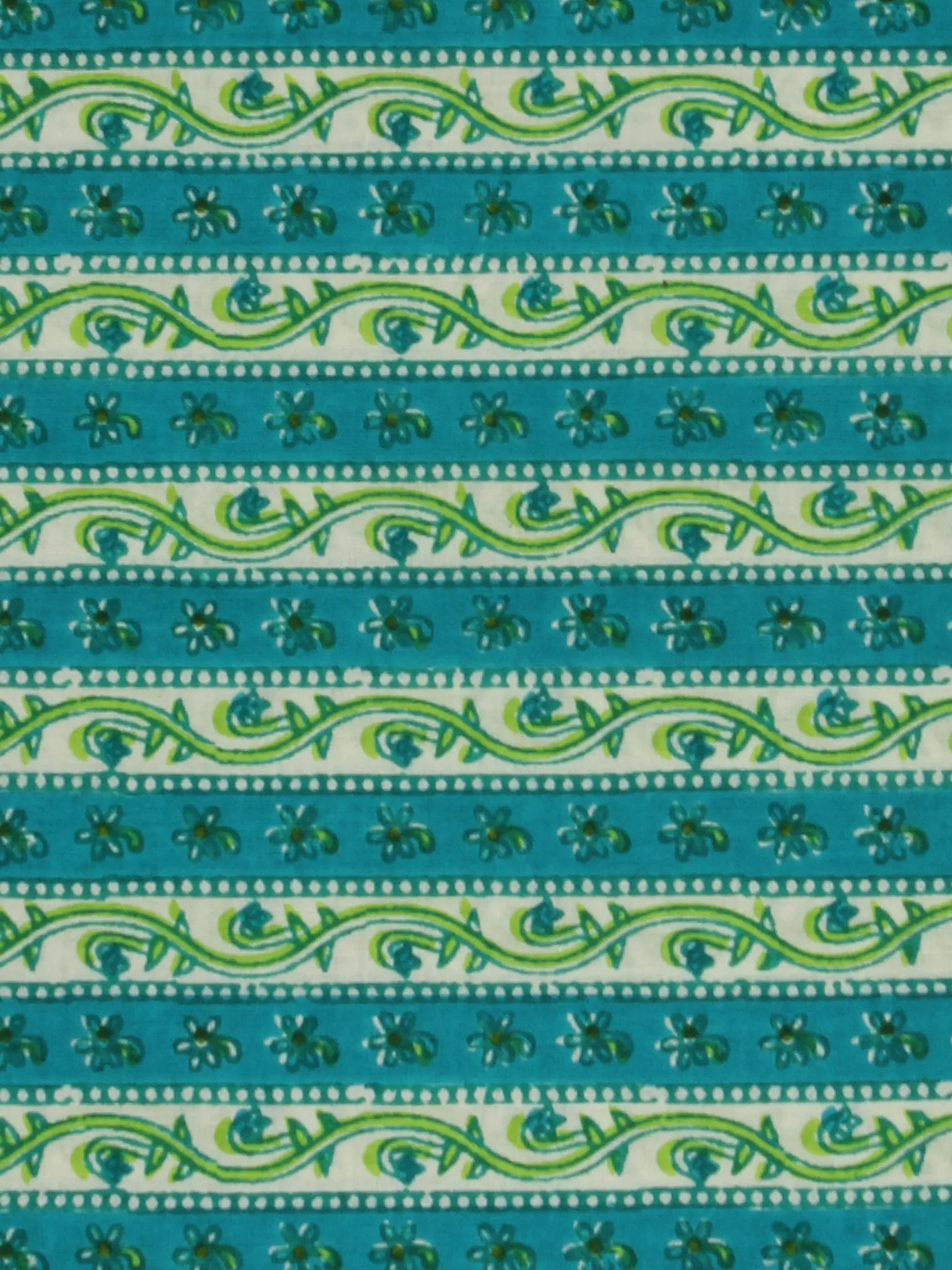 Green White Blue Hand Block Printed Cotton Fabric Per Meter - F001F2021