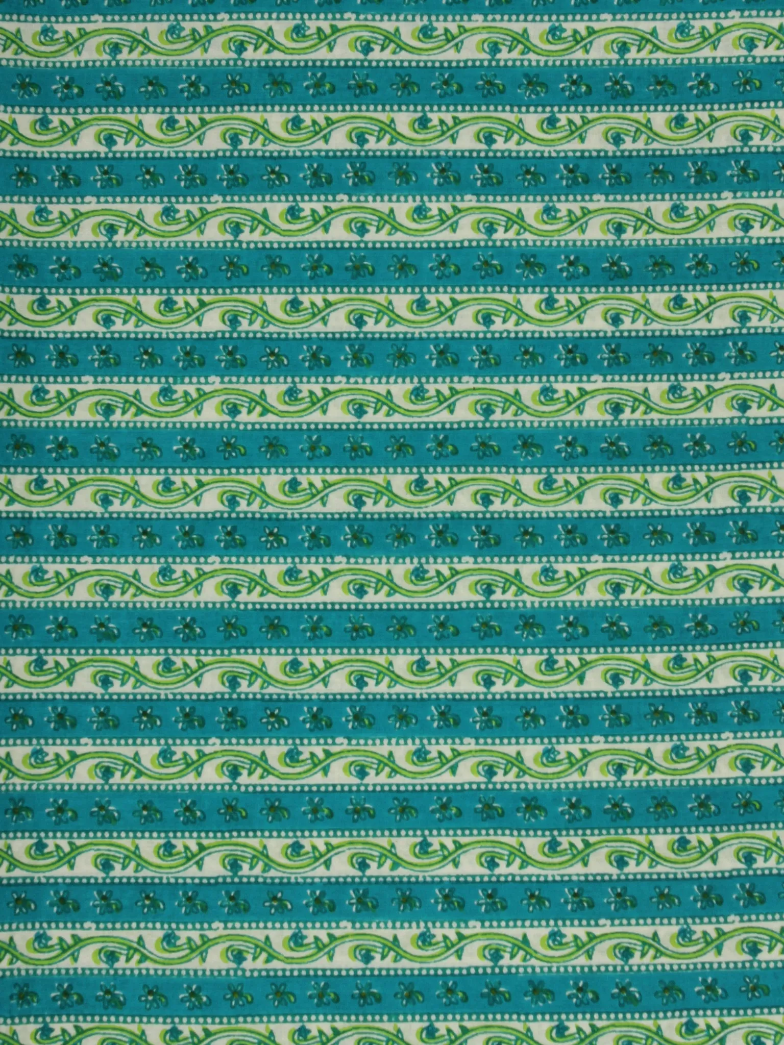 Green White Blue Hand Block Printed Cotton Fabric Per Meter - F001F2021