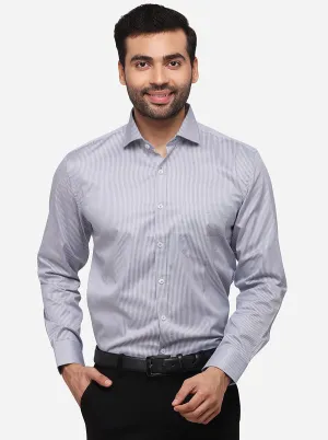 Grey & White Striped Regular Fit Formal Shirt | JadeBlue