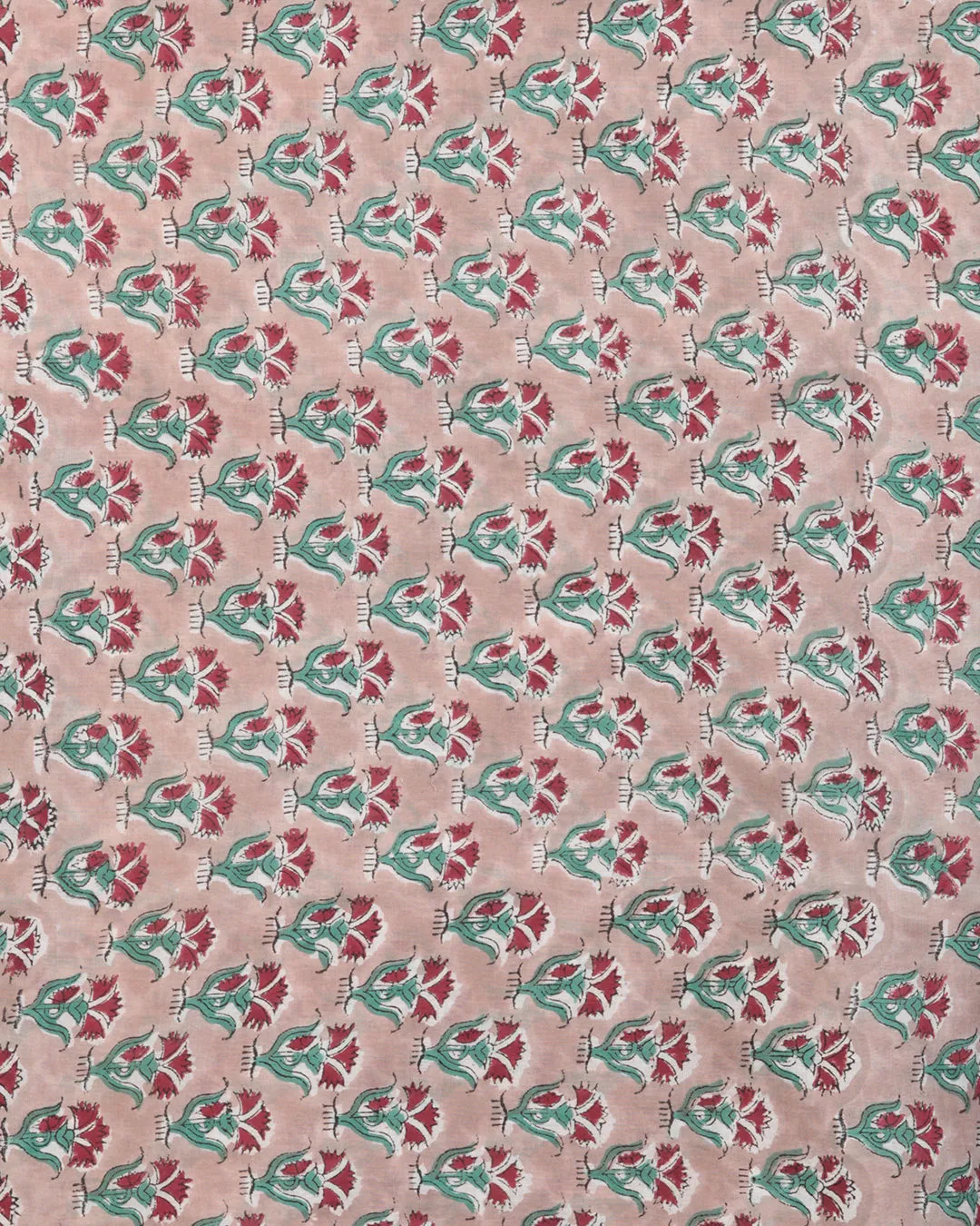 Grey Red Green Block Printed Cotton Fabric Per Meter - F001F2406